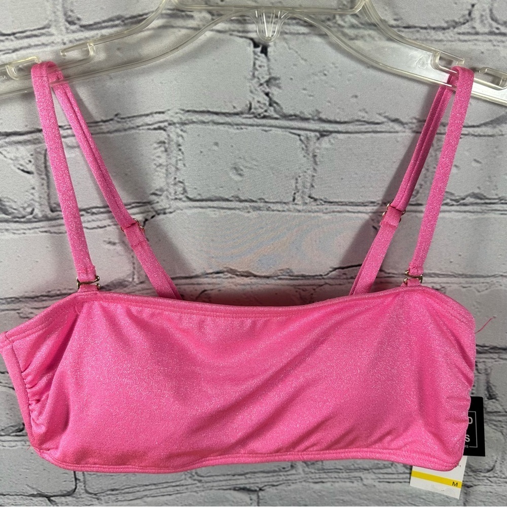 California Waves Juniors’ Straight Bandeau Metallic Shine Tie Back Pink M NWT